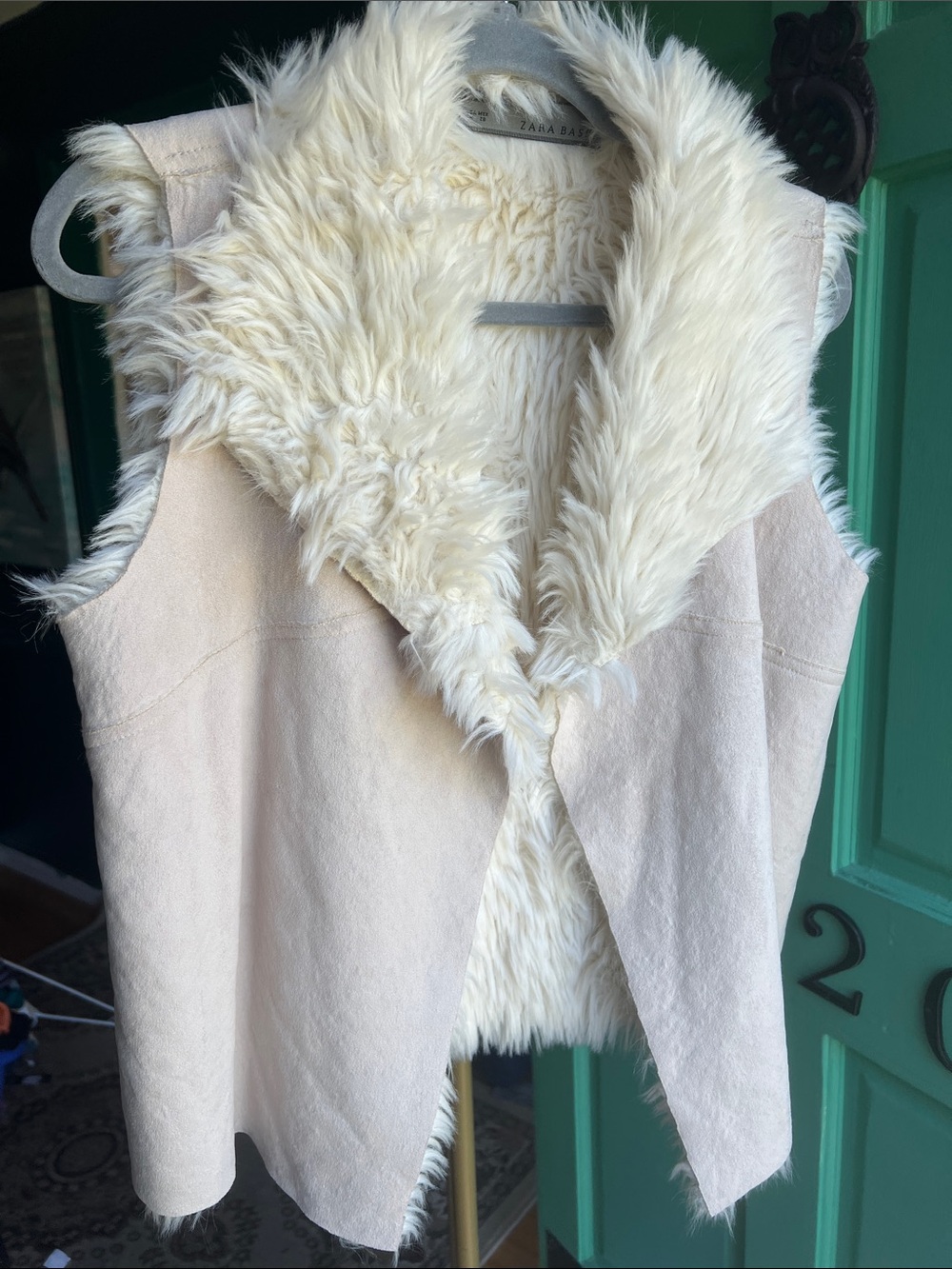Zara Cream Faux Fur Trim Sleeveless Vest - Medium